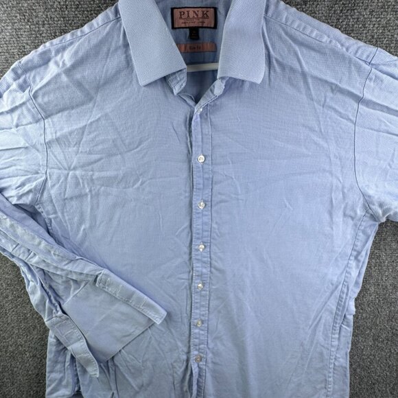 Thomas Pink Long Sleeve Button Up Shirt Men Cotton Blue Check 18 Slim Fit Woven - Picture 1 of 13